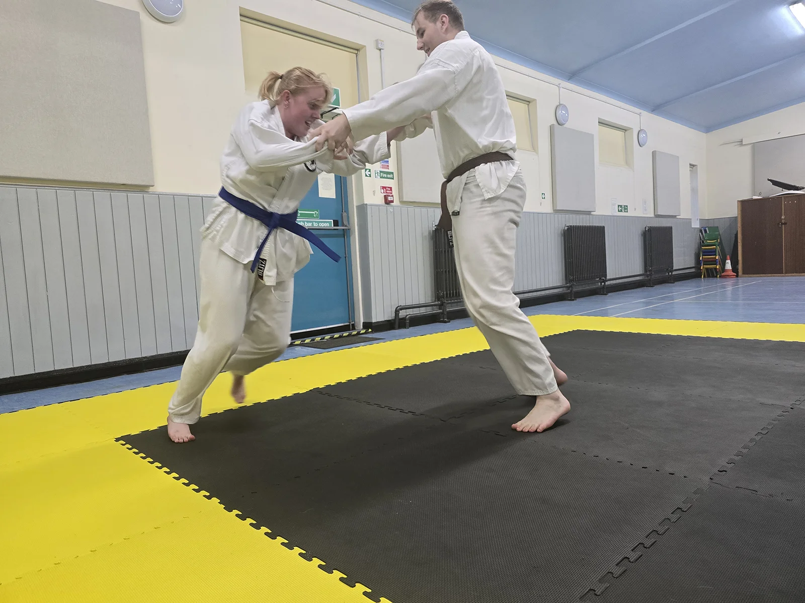 Karate students practising partner training at St Martins Karate Carnforth