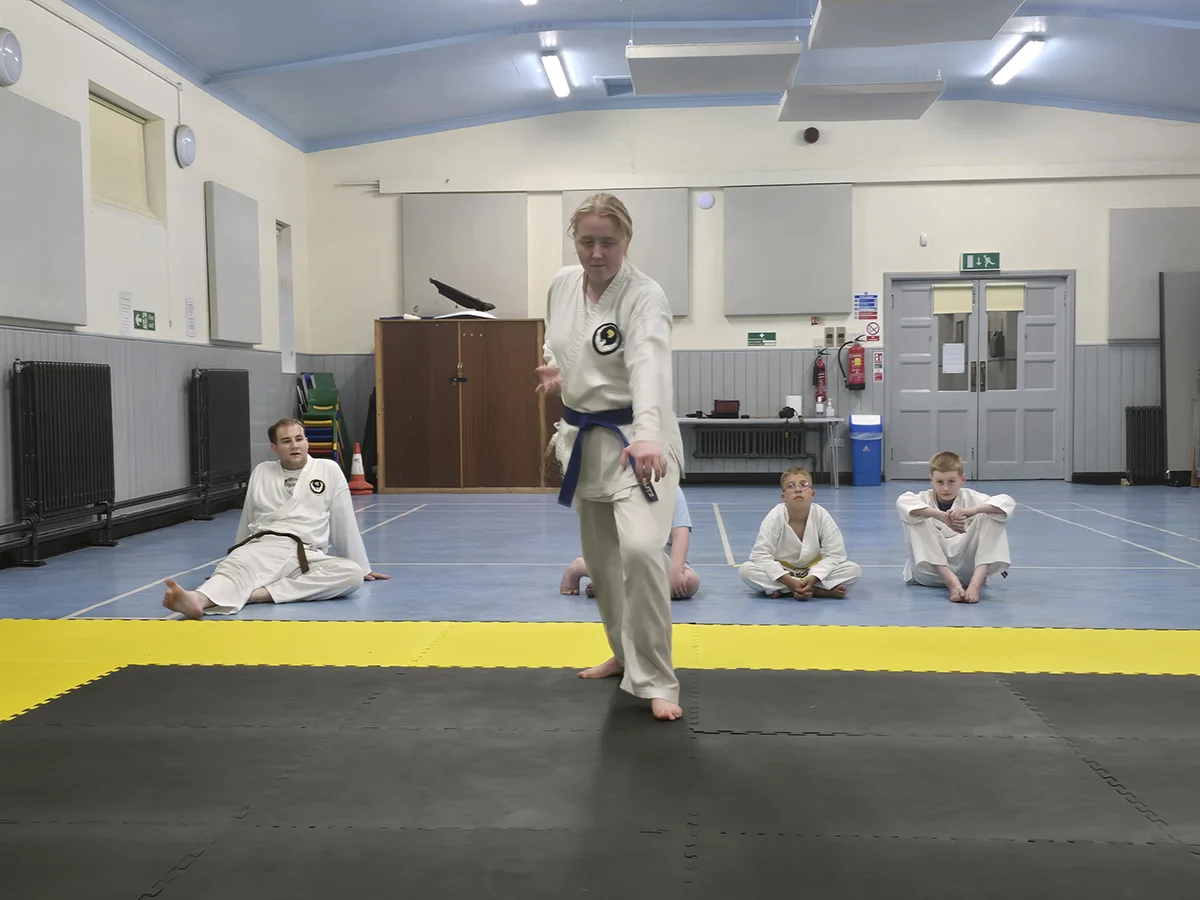 Karate student practising technique during training at St Martins Karate Carnforth