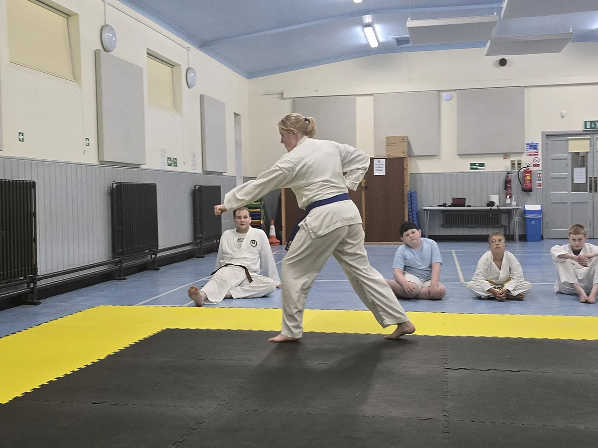 Karate instruction during a training session at St Martins Karate Carnforth