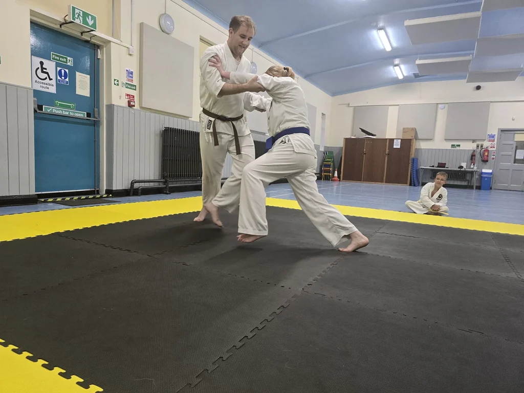 Karate students practising partner techniques at St Martins Karate Carnforth